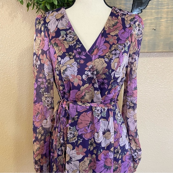 NWOT Lulus Feeling Sweet Purple Floral Print Long Sleeve Wrap Maxi Dress - Picture 4 of 12